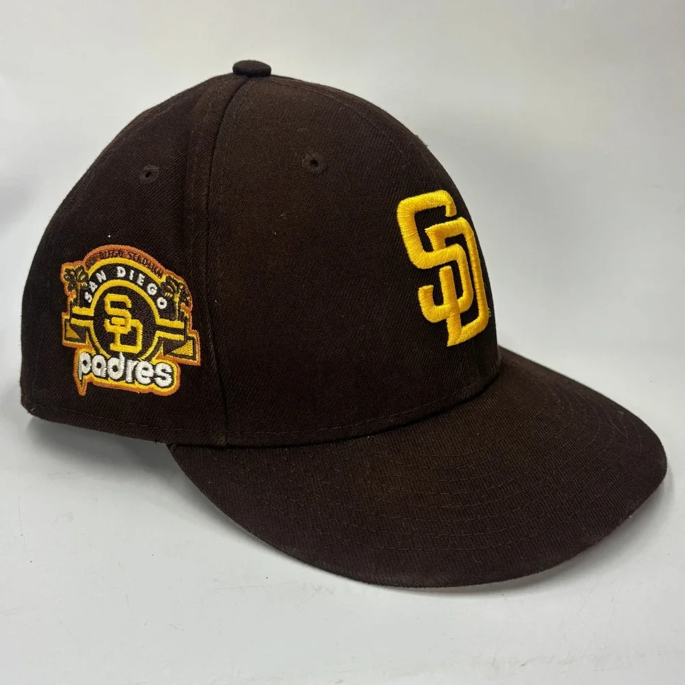 New Era 59FIFTY San Diego Padres Fitted Hat Brown Yellow Size 7 1/8 Side Patch